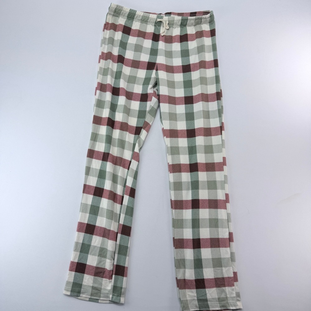 Azur Plaid Pajama Pants Green Burgundy Cream Drawstring Lounge Large